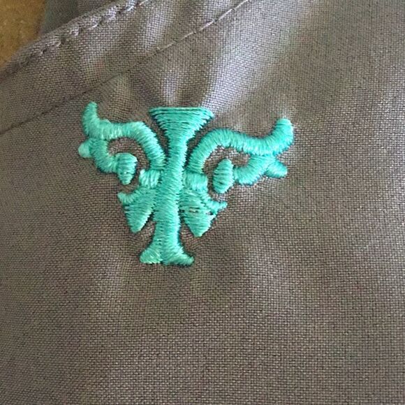 Scrub pants sz Small  ‘Med Couture’ stretchy quick dry boot cut/flare gray teal - Picture 8 of 8